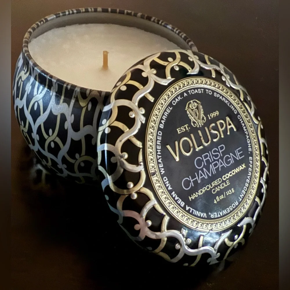 Voluspa Crisp Champagne Candle | 4 oz Coco Wax Decorative Tin Candle